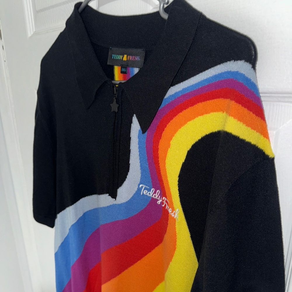 New Teddy Fresh Rainbow Wave Half Zip Knit Top Women’s XXL